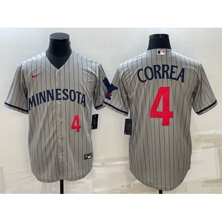 Men's Minnesota Twins #4 Carlos Correa 2023 Grey Home Team Cool Base Stitched Jersey