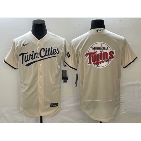 Men's Minnesota Twins Cream Team Big Logo Flex Base Stitched Jersey