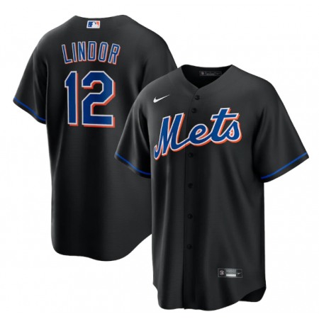 Men's New York Mets #12 Francisco Lindor 2022 Black Cool Base Stitched Baseball Jersey