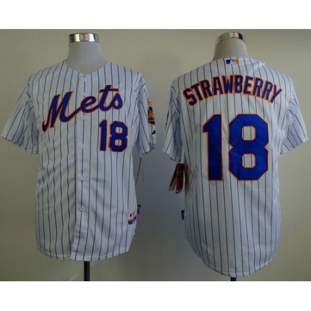 Mets #18 Darryl Strawberry White(Blue Strip) Home Cool Base Stitched MLB Jersey