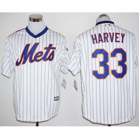 Mets #33 Matt Harvey White(Blue Strip) Cool Base Cooperstown 25TH Stitched MLB Jersey