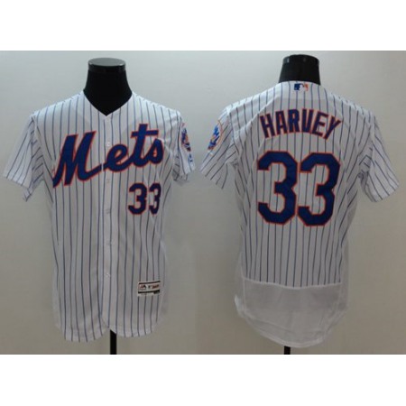 Mets #33 Matt Harvey White(Blue Strip) Flexbase Authentic Collection Stitched MLB Jersey