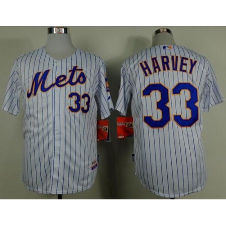 Mets #33 Matt Harvey White(Blue Strip) Home Cool Base Stitched MLB Jersey