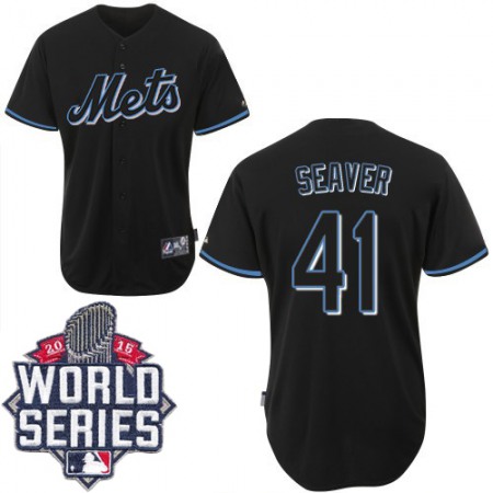 Mets #41 Tom Seaver Black Fashion W/2015 World Series Patch Stitched MLB Jersey