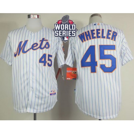 Mets #45 Zack Wheeler White(Blue Strip) Home Cool Base W/2015 World Series Patch Stitched MLB Jersey