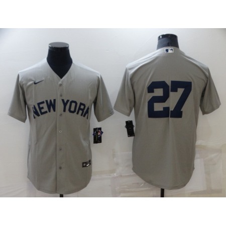 Men's New York Yankees #27 Giancarlo Stanton 2021 Grey Field of Dreams Cool Base Stitched Baseball Jersey