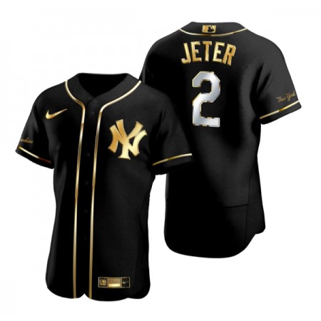 Men's New York Yankees #2 Derek Jeter Black/Gold Flex Base Stitched Baseball Jersey