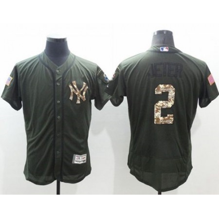 Yankees #2 Derek Jeter Green Flexbase Authentic Collection Salute to Service Stitched MLB Jersey