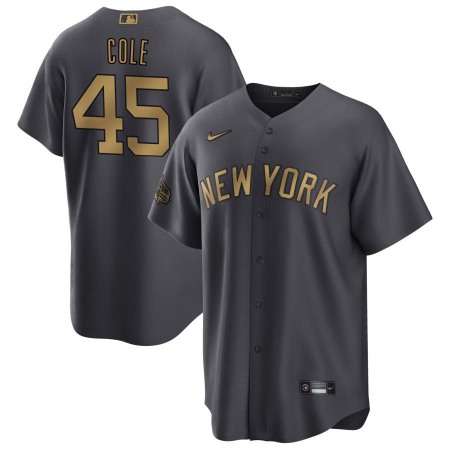 Men's New York Yankees #45 Gerrit Cole 2022 All-Star Charcoal Cool Base Stitched Baseball Jersey