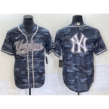 Men's New York Yankees Gray Camo Team Big Logo With Patch Cool Base Stitched Baseball Jersey