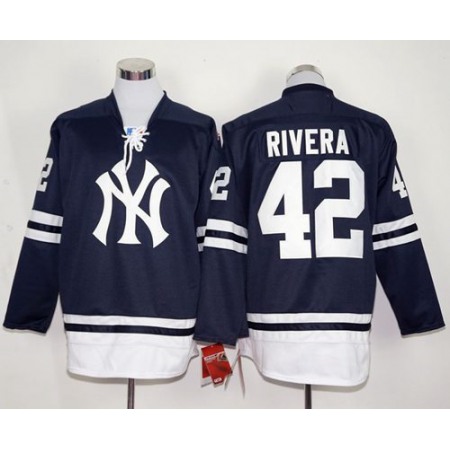 Yankees #42 Mariano Rivera Navy Blue Long Sleeve Stitched MLB Jersey