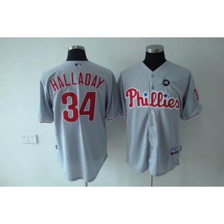 Men's Philadelphia Phillies #34 Roy Halladay Grey Cool Base Stitched Jersey