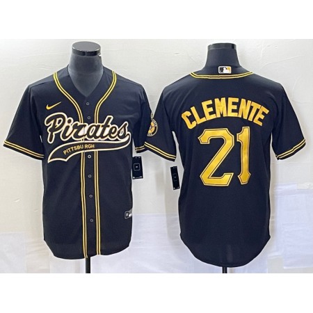 Men's Pittsburgh Pirates #21 Roberto Clemente Black Cool Base Stitched Baseball Jersey