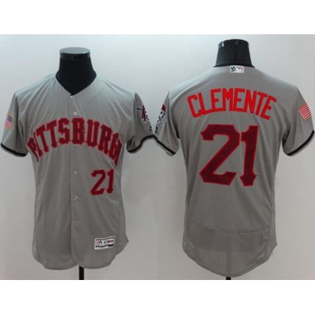 Pirates #21 Roberto Clemente Grey Fashion Stars & Stripes Flexbase Authentic Stitched MLB Jersey