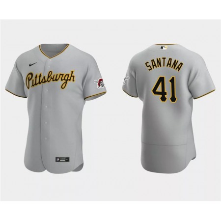 Men's Pittsburgh Pirates #41 Carlos Santana Grey Flex Base Stitched Baseball Jersey