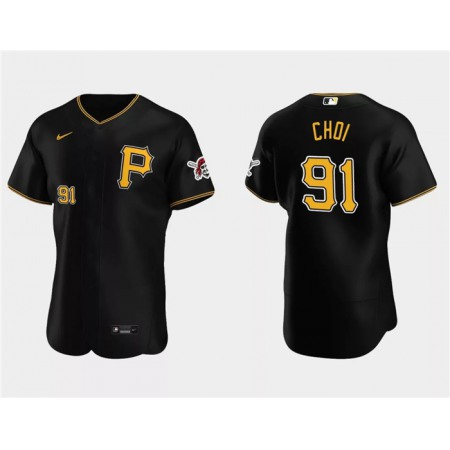 Men's Pittsburgh Pirates #91 Ji Man Choi Black Flex Base Stitched Baseball Jersey