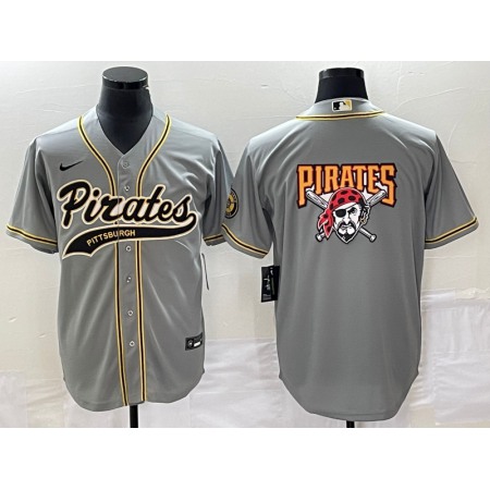 Men's Pittsburgh Pirates Gray Team Big Logo Cool Base Stitched Baseball Jersey