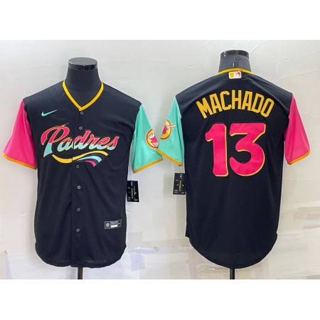 Men's San Diego Padres #13 Manny Machado 2022 Black City Connect Cool Base Stitched Jersey