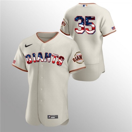 Men's San Francisco Giants #35 Brandon Crawford Cream 2020 Stars & Stripes Flex Base Stitched Jersey