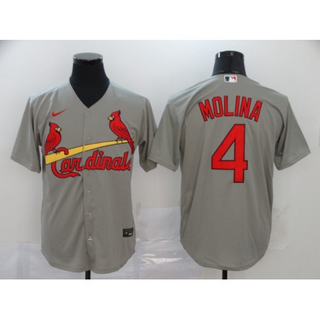 Men's St. Louis Cardinals #4 Yadier Molina Grey Cool Base Stitched MLB Jersey