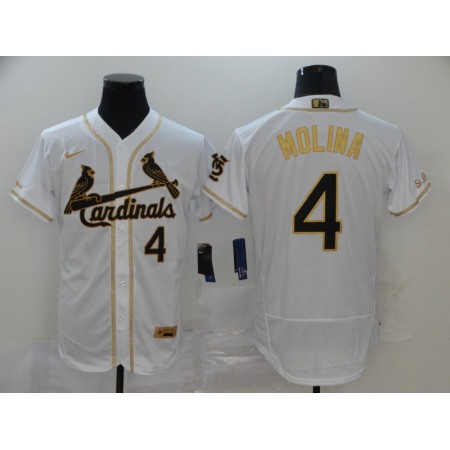 Men's St. Louis Cardinals #4 Yadier Molina White Golden Flex Base Stitched MLB Jersey