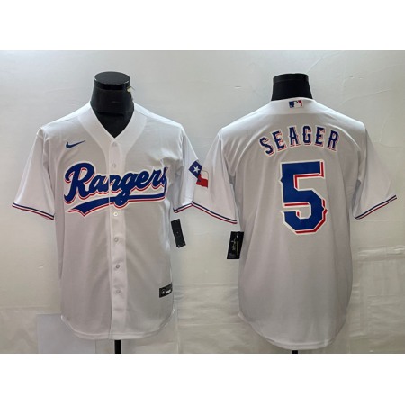 Men's Texas Rangers #5 Corey Seager White Cool Base Stitched Baseball Jersey