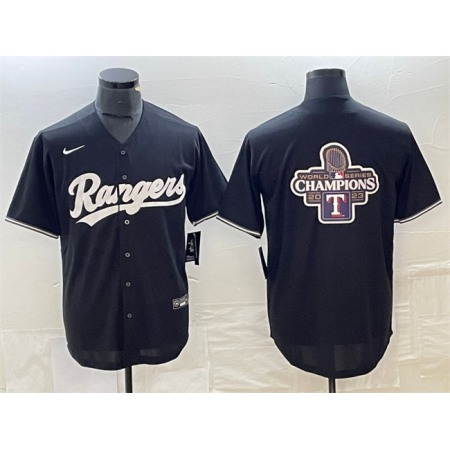 Men's Texas Rangers Black 2023 World Series Champions Big Logo Cool Base Stitched Baseball Jersey