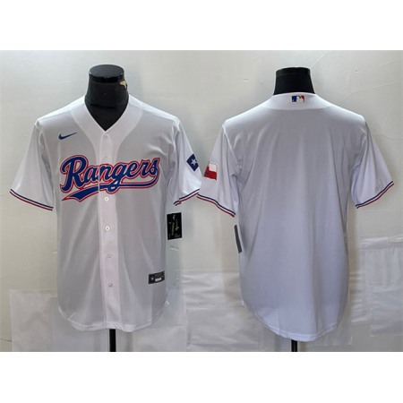 Men's Texas Rangers Blank White With Patch Cool Base Stitched Baseball Jersey