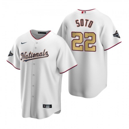 Men's Washington Nationals #22 Juan Soto White 2020 Gold Program Stitched Championship Jersey