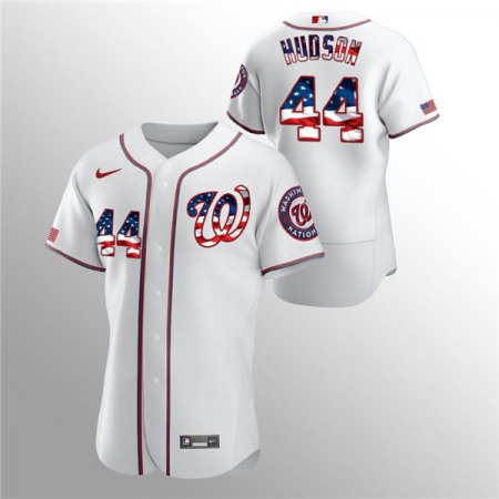 Men's Washington Nationals #44 Daniel Hudson White 2020 Stars & Stripes Flex Base Stitched Jersey