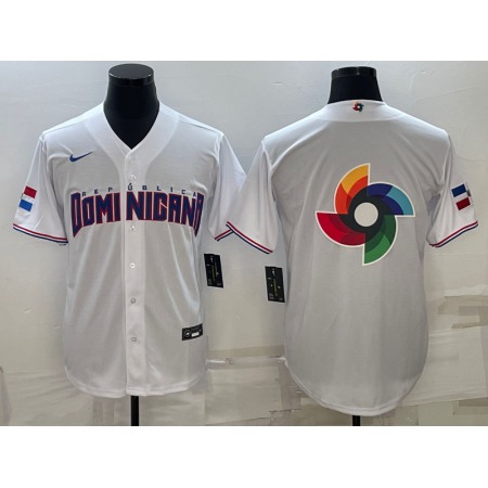 Men's Dominican Republic Baseball 2023 White World Baseball Big Logo Classic Stitched Jersey