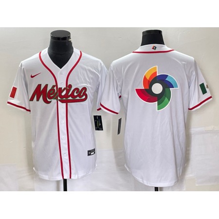 Men's Mexico Baseball 2023 White World Baseball Classic Team Big Logo Stitched Jersey