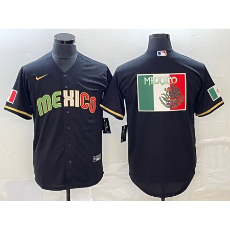 Men's Mexico Baseball Black 2023 World Baseball Classic Team Big Logo Stitched Jersey