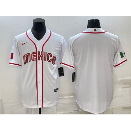 Men's Mexico Baseball Blank 2023 White World Baseball Classic Stitched Jersey