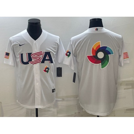 Men's USA Baseball 2023 White World Baseball Big Logo With Patch Classic Stitched Jersey