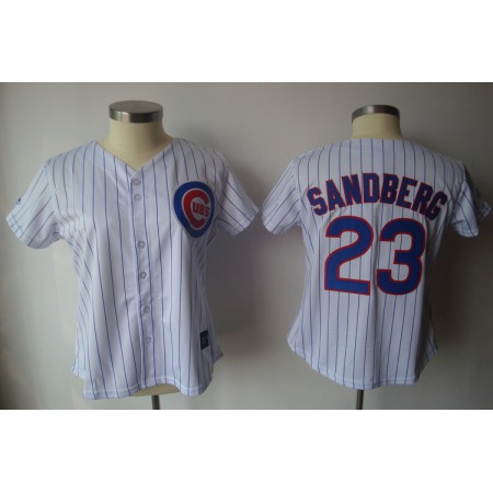 Cubs #23 Ryne Sandberg White Blue Strip Women's Fashion Stitched MLB Jersey