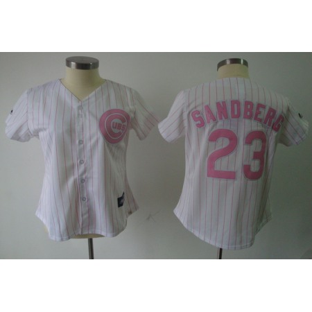 Cubs #23 Ryne Sandberg White Pink Number Women's Fashion Stitched MLB Jersey