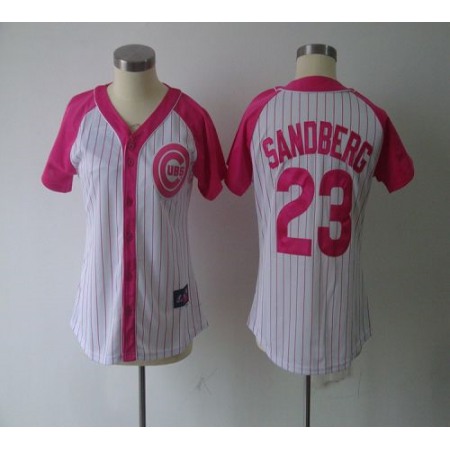 Cubs #23 Ryne Sandberg White/Pink Women's Splash Fashion Stitched MLB Jersey