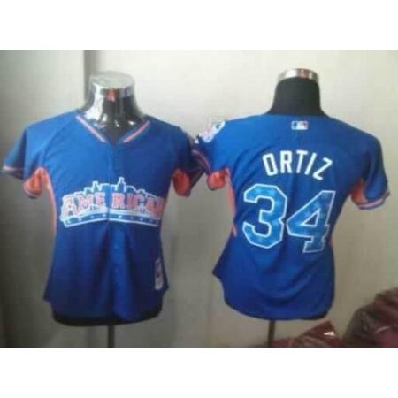 Red Sox #34 David Ortiz Blue 2013 All-Star Women's Stitched MLB Jersey