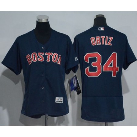 Red Sox #34 David Ortiz Navy Blue Flexbase Authentic Women's Stitched MLB Jersey