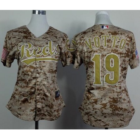 Reds #19 Joey Votto Camo Women's Alternate Cool Base Stitched MLB Jersey