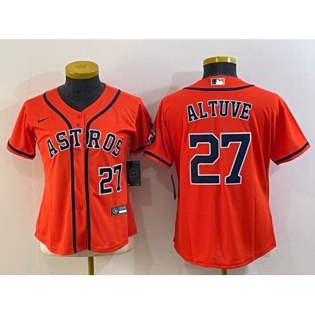 Women's Houston Astros #27 Jose Altuve Orange With Patch Cool Base Stitched Baseball Jersey(Run Small)