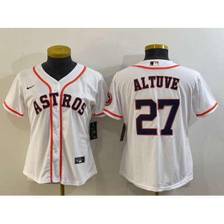 Women's Houston Astros #27 Jose Altuve White With Patch Cool Base Stitched Baseball Jersey(Run Small)