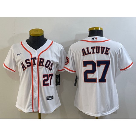 Women's Houston Astros #27 Jose Altuve White With Patch Cool Base Stitched Baseball Jersey(Run Small)