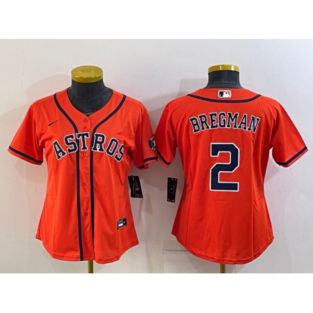 Women's Houston Astros #2 Alex Bregman Orange With Patch Cool Base Stitched Baseball Jersey(Run Small)