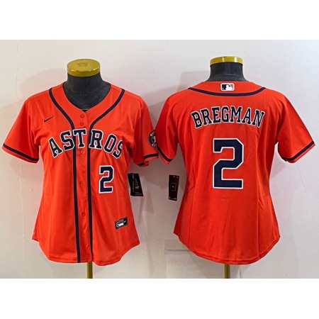 Women's Houston Astros #2 Alex Bregman Orange With Patch Cool Base Stitched Baseball Jersey(Run Small)