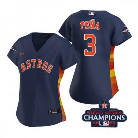 Women's Houston Astros #3 Jeremy Pena Navy 2022 World Series Champions Stitched Baseball Jersey(Run Small)