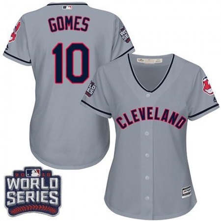 indians #10 Yan Gomes Grey 2016 World Series Bound Women's Road Stitched MLB Jersey