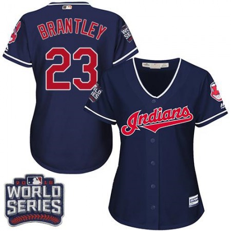 indians #23 Michael Brantley Navy Blue 2016 World Series Bound Women's Alternate Stitched MLB Jersey