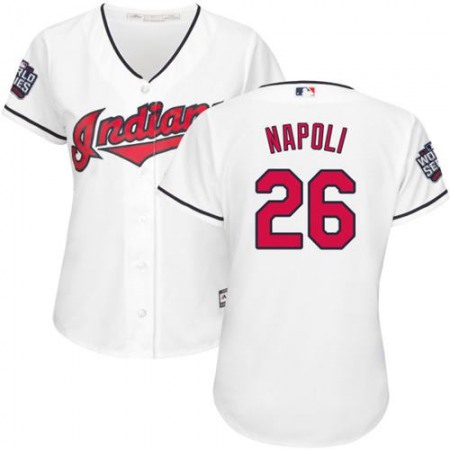 indians #26 Mike Napoli White 2016 World Series Bound Women's Home Stitched MLB Jersey